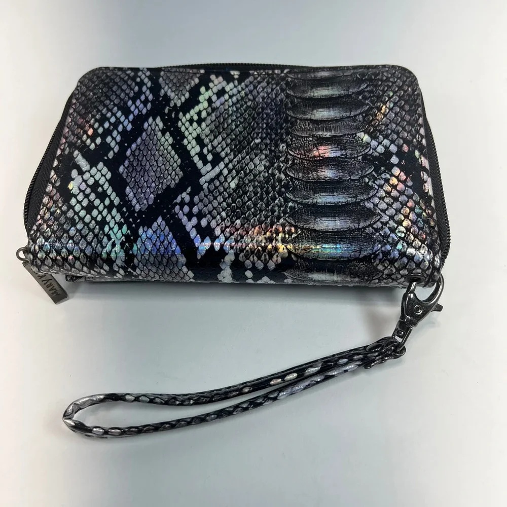 Mary Kay Holographic Iridescent Snakeskin Print Wristlet Wallet Blue Interior